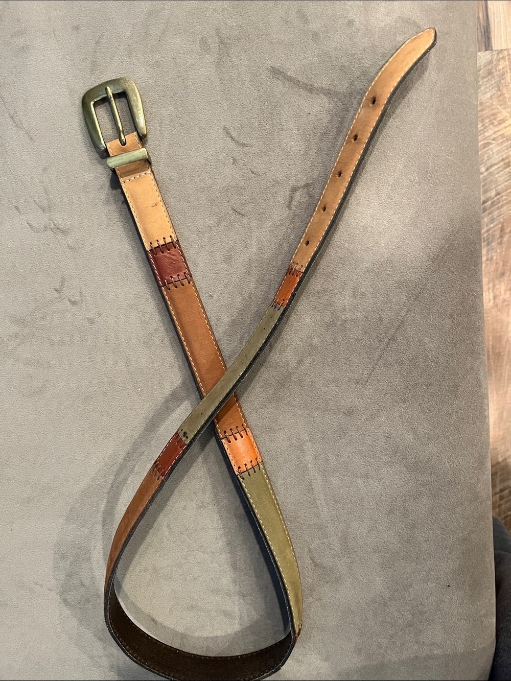 Fossil Patchwork Leather Belt in Brown, Tan & Olive